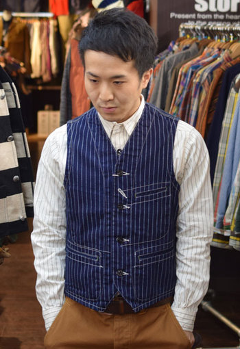 Sugar Caneよりウォバッシュストライプワークベスト入荷