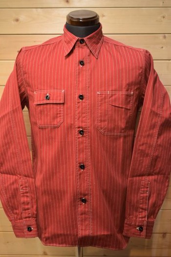 シュガーケーン 人気の 8.5oz ウォバッシュストライプ ワークシャツ RED　Mサイズ確保しました!!