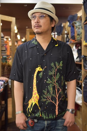 PHERROW’S HG-20SS-04  AFRICAN GIRAFFE ALOHA SHIRTS