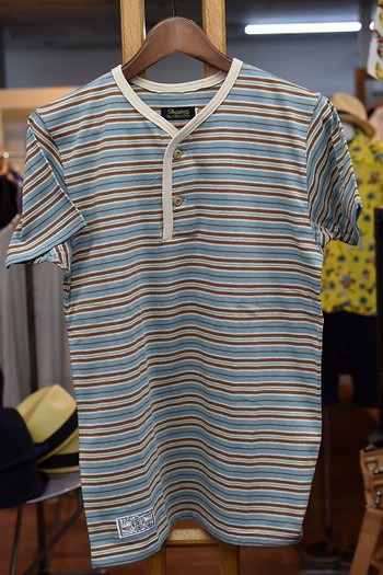 ダッパーズ　LOT1320　Multi Stripe Border Henley Tee