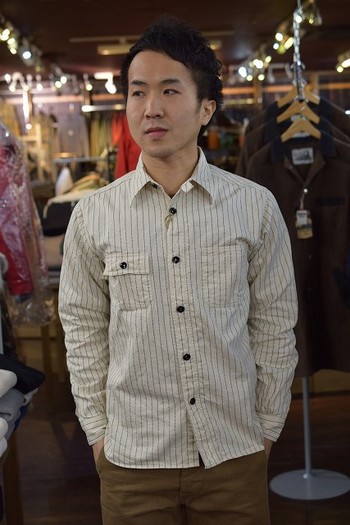 シュガーケーン フィクションロマンス ホワイトウォバッシュワークシャツ　入荷