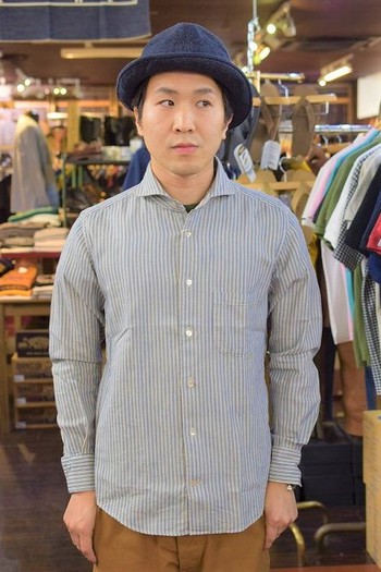 オルゲイユ インディゴストライプウィンザーカラーシャツ入荷