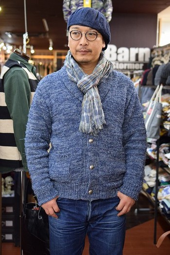 スティーブンソンオーバーオール　Denim Yarn Handwoven Shawl Cardigan