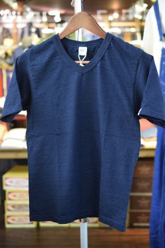 ウエス　インディゴ染めTシャツ　Vネック、ヘンリー入荷