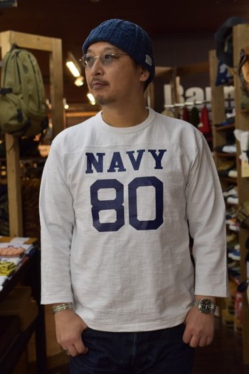 リアルマッコイズ　 MILITARY FOOTBALL 七分袖Tシャツ NAVY 80