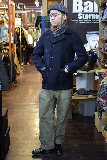 濃紺ウールのコート　REAL McCOYS　MJ17133　WOOL WORK COAT