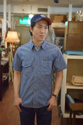 リアルマッコイズ　半袖　NAVY CHAMBRAY SHIRT  残りわずか