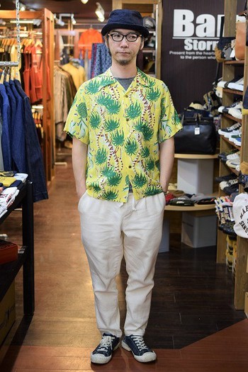 サンサーフ　アロハシャツ　SCREW PINE BORDER　SS38042