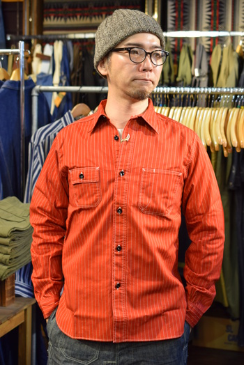 シュガーケーン　 8.5oz ウォバッシュストライプ ワークシャツ RED　