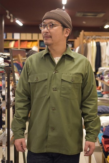 リアルマッコイズ　Shirts, MAN`S, COTTON SATEEN, OLIVE GREEN SHADE 107