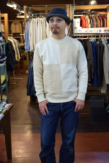 ナイジェルケーボン FISHERMAN CREW NECK ダークネイビー