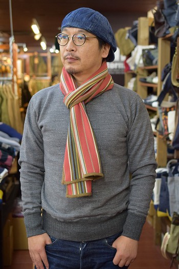 ナイジェルケーボン　HEAVY NEL STRIPE ストール RED