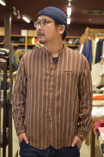 クッシュマン  RINEN STRIPE BAND COLLAR SHIRTS ご紹介