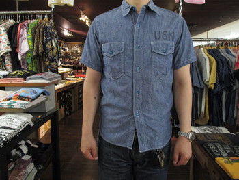 リアルマッコイズ　 SHORT SLEEVE NAVY CHAMBRAY SHIRT